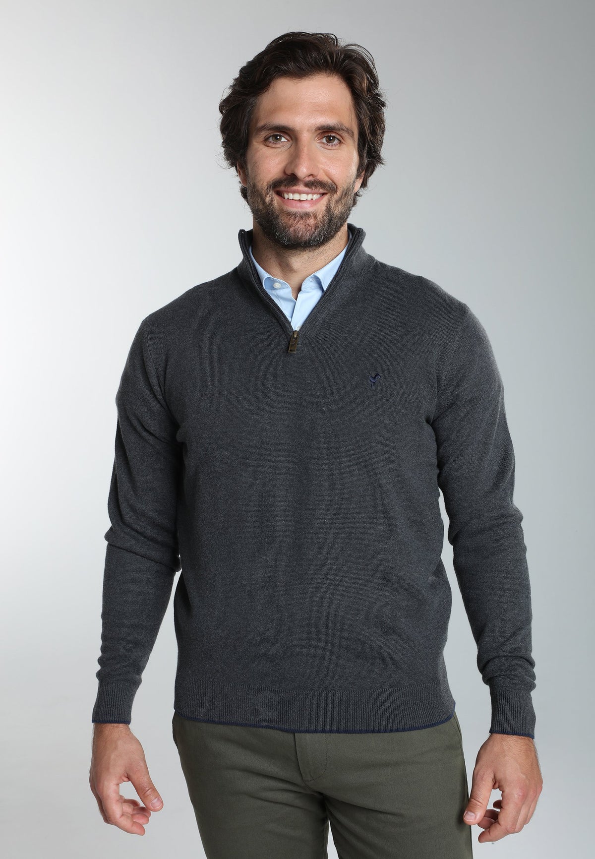 Pull col camionneur zippé Maxime en coton Milano anthracite – Gentleman Farmer, vue 6
