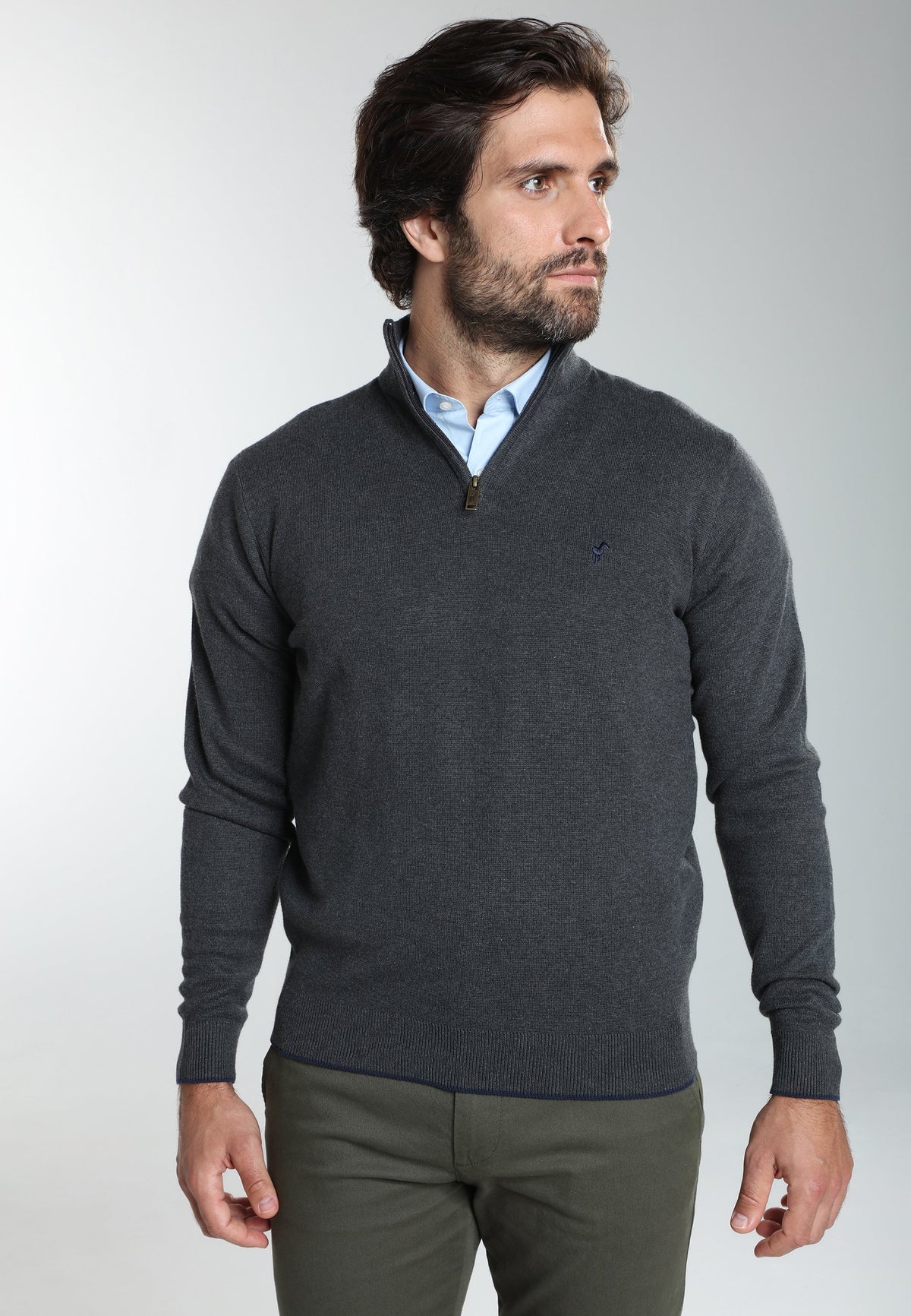 Pull col camionneur zippé Maxime en coton Milano anthracite – Gentleman Farmer, vue 7