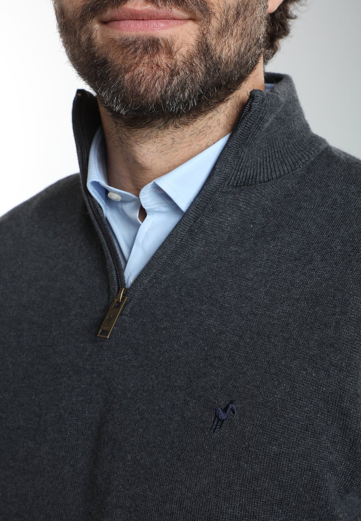 Pull col camionneur zippé Maxime en coton Milano anthracite – Gentleman Farmer, vue 8