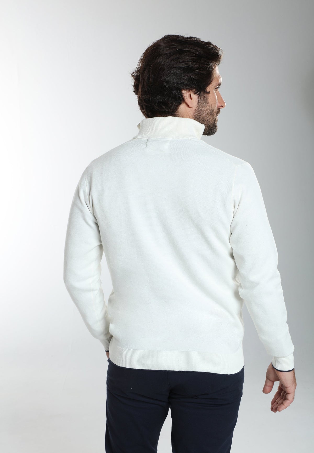 Pull col camionneur zippé Maxime en coton Milano blanc – Gentleman Farmer, vue 2