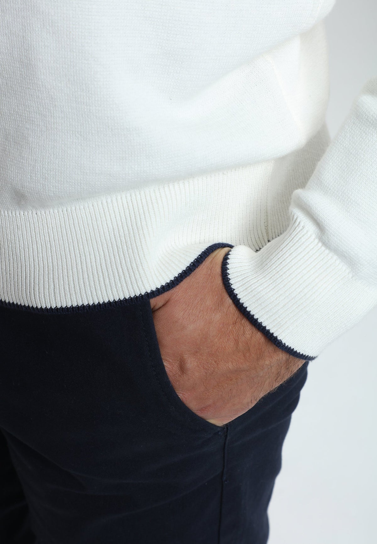 Pull col camionneur zippé Maxime en coton Milano blanc – Gentleman Farmer, vue 5