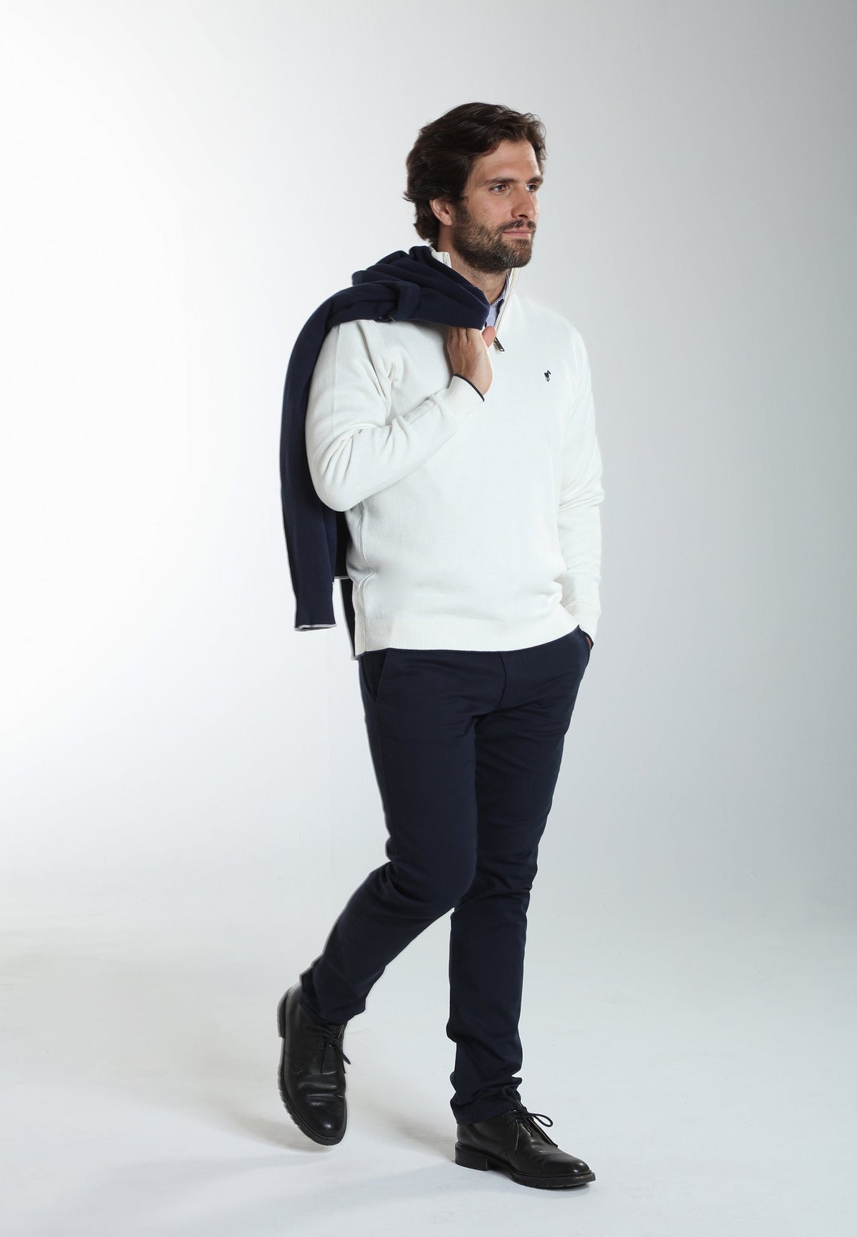 Pull col camionneur zippé Maxime en coton Milano blanc – Gentleman Farmer, vue 6
