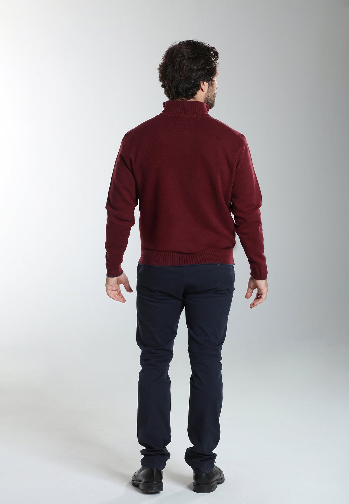Pull col camionneur zippé Maxime en coton Milano bordeaux – Gentleman Farmer, vue 4