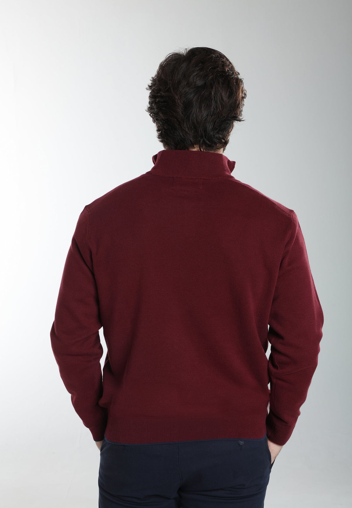Pull col camionneur zippé Maxime en coton Milano bordeaux – Gentleman Farmer, vue 5