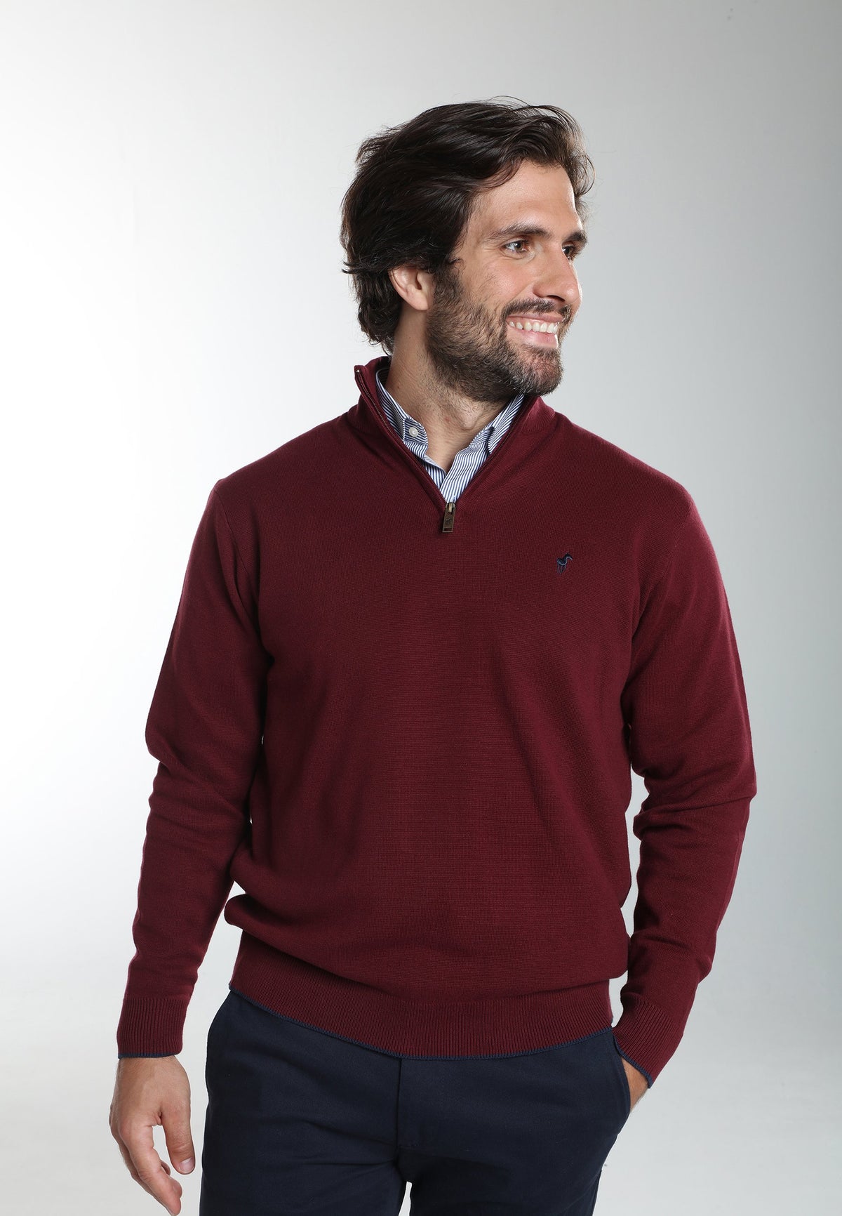 Pull col camionneur zippé Maxime en coton Milano bordeaux – Gentleman Farmer, vue 6