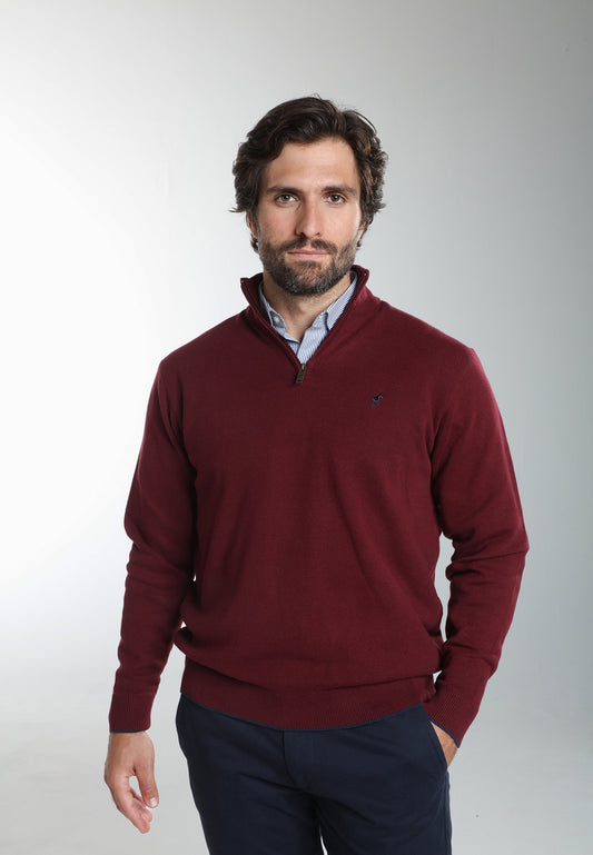 Pull col camionneur zippé Maxime en coton Milano bordeaux – Gentleman Farmer, vue 7