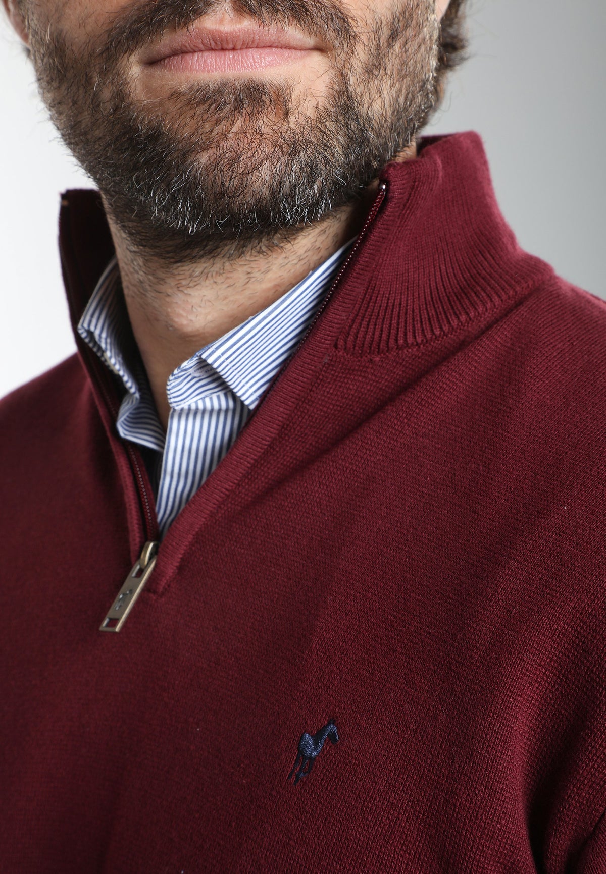 Pull col camionneur zippé Maxime en coton Milano bordeaux – Gentleman Farmer, vue 8