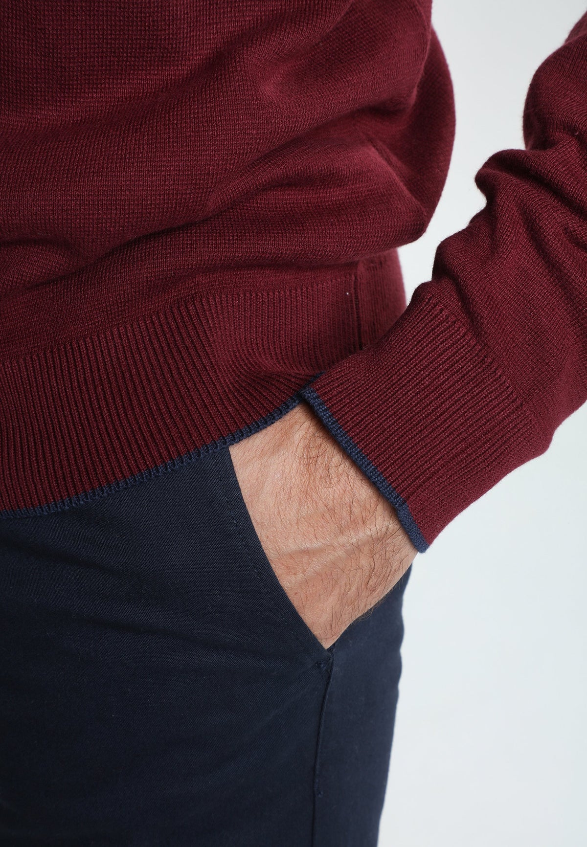 Pull col camionneur zippé Maxime en coton Milano bordeaux – Gentleman Farmer, vue 9