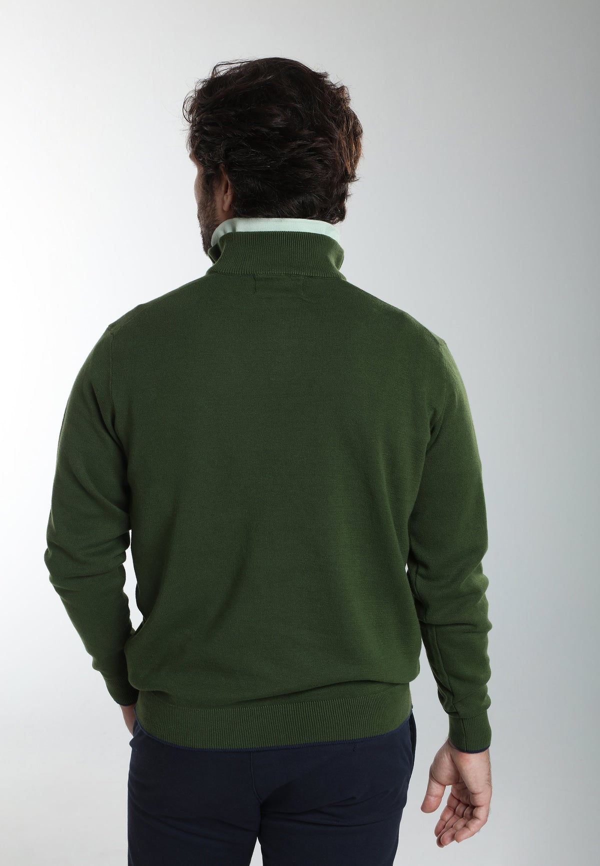 Pull col camionneur zippé Maxime en coton Milano kaki – Gentleman Farmer, vue 4
