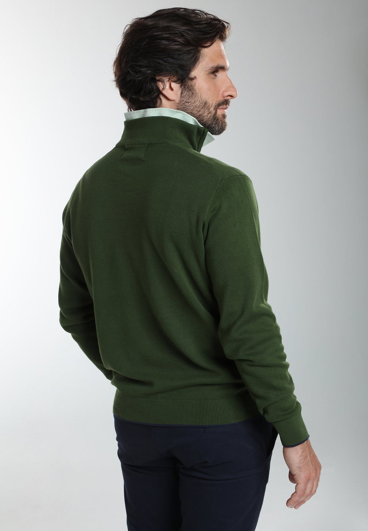 Pull col camionneur zippé Maxime en coton Milano kaki – Gentleman Farmer, vue 5