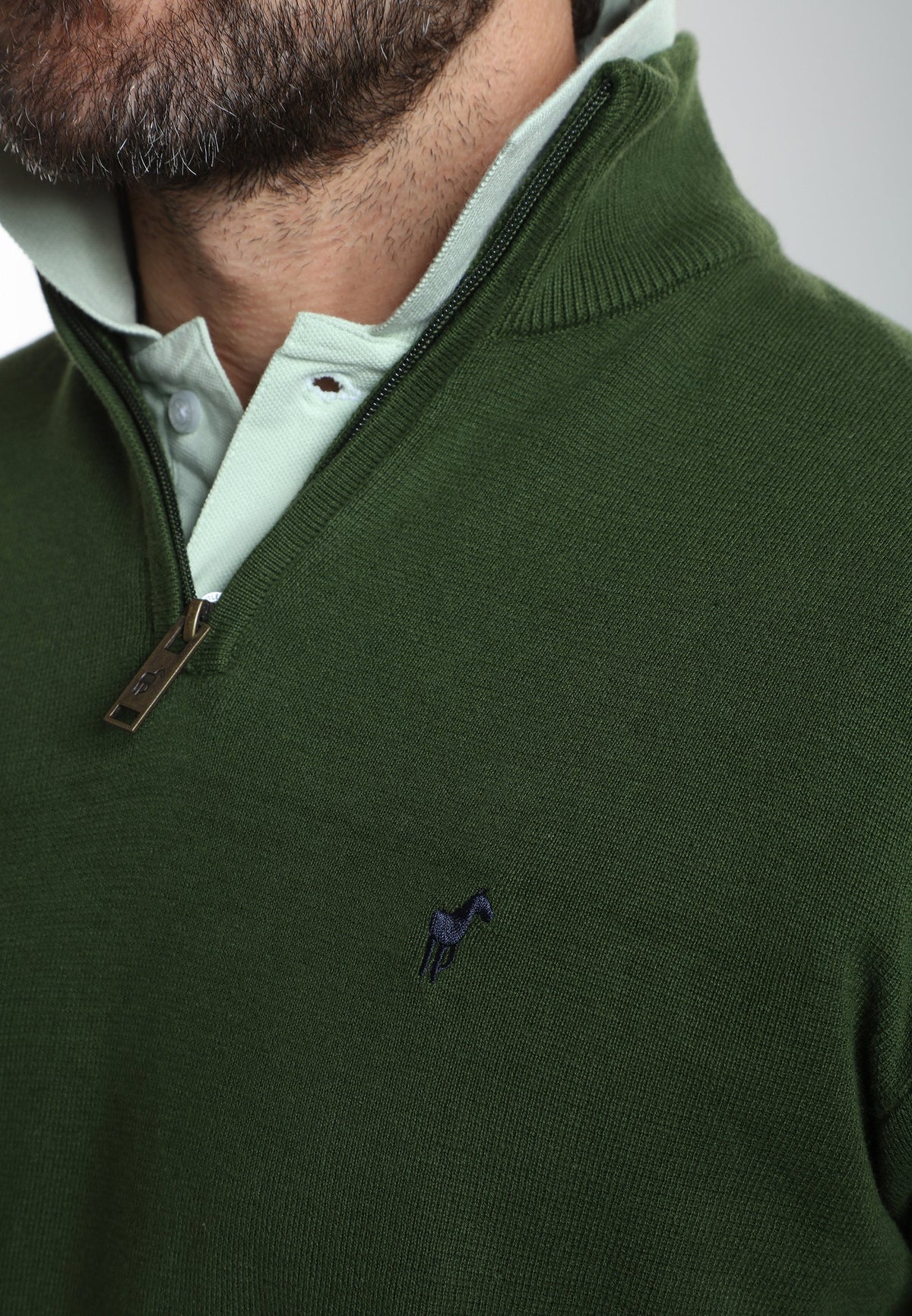Pull col camionneur zippé Maxime en coton Milano kaki – Gentleman Farmer, vue 8