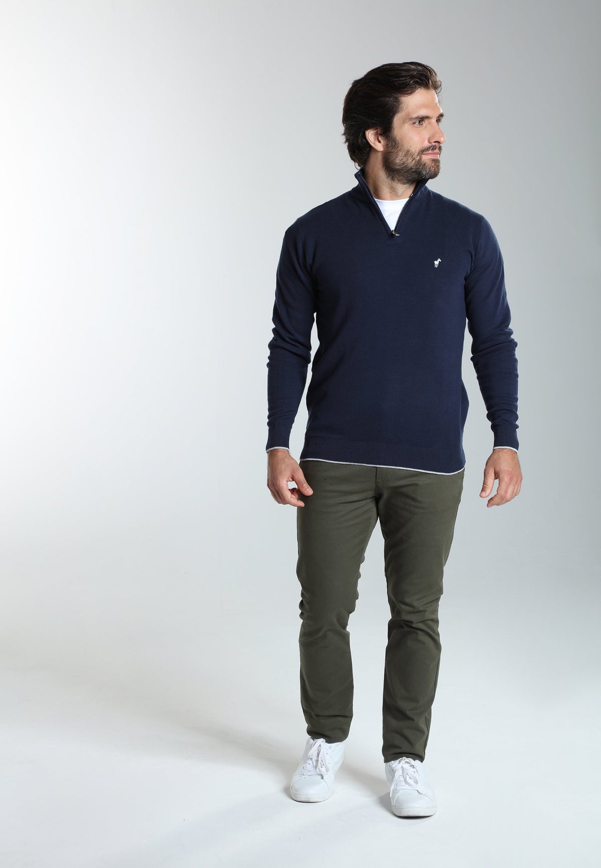 Pull col camionneur zippé Maxime en coton Milano marine – Gentleman Farmer, vue 2
