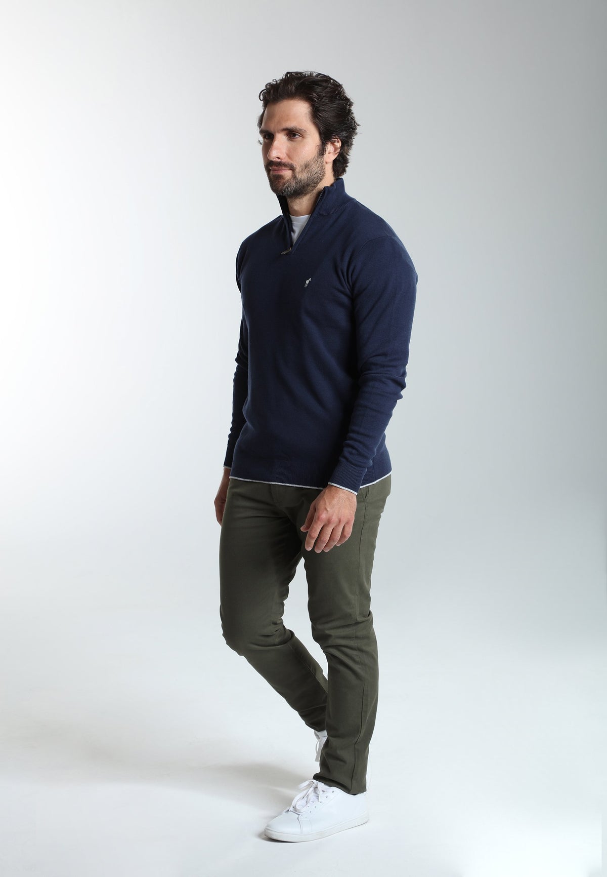 Pull col camionneur zippé Maxime en coton Milano marine – Gentleman Farmer, vue 3