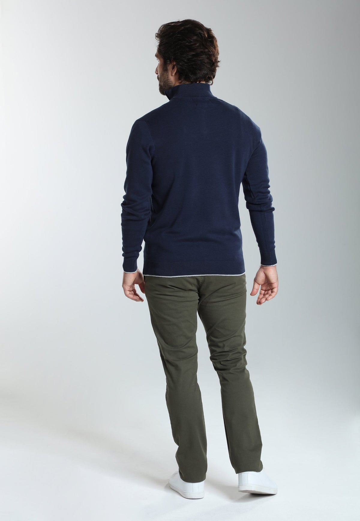 Pull col camionneur zippé Maxime en coton Milano marine – Gentleman Farmer, vue 4