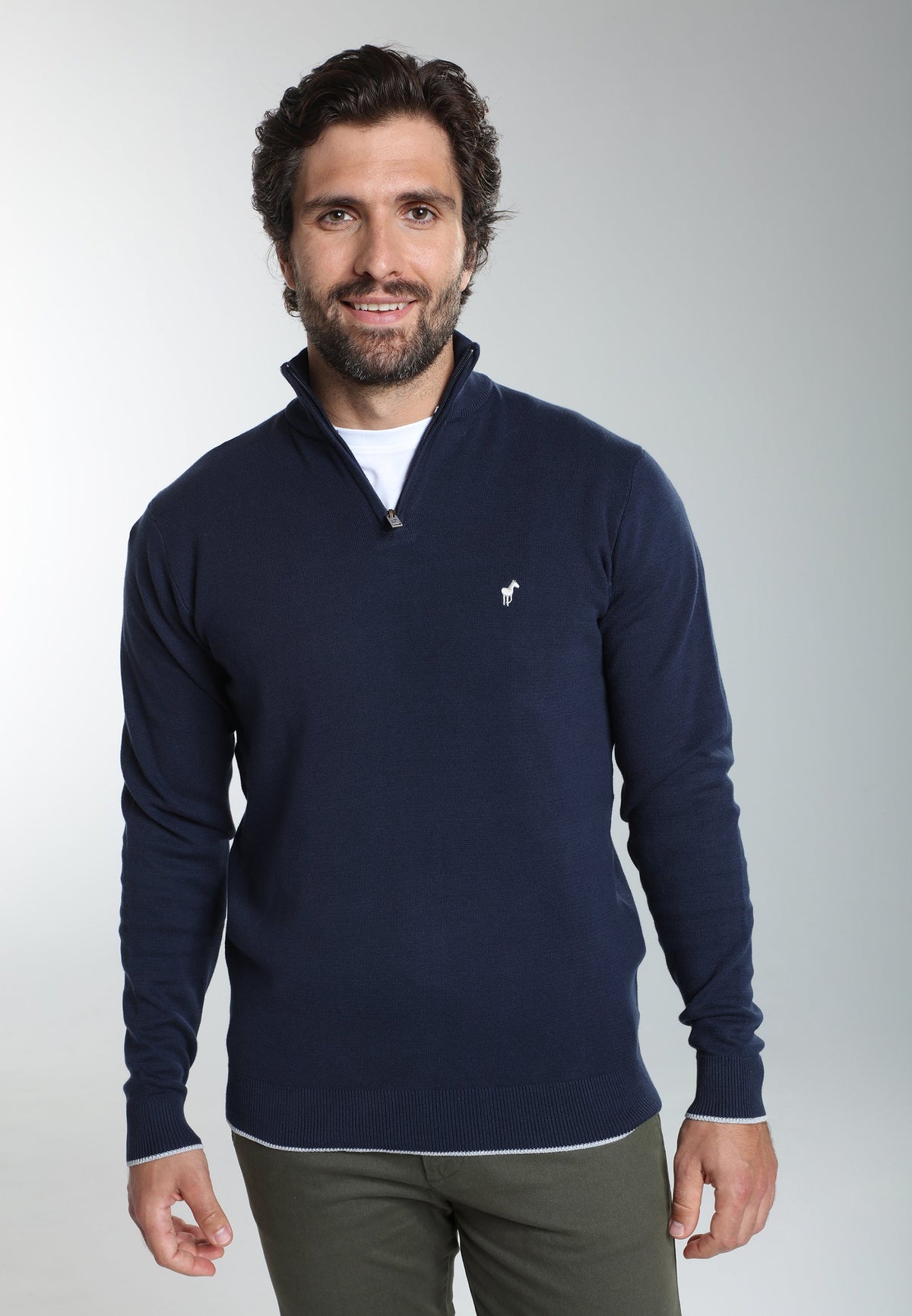 Pull col camionneur zippé Maxime en coton Milano marine – Gentleman Farmer, vue 6