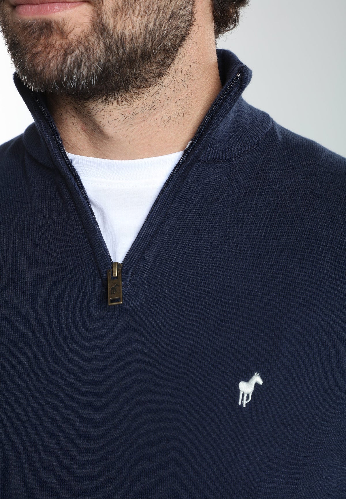 Pull col camionneur zippé Maxime en coton Milano marine – Gentleman Farmer, vue 8