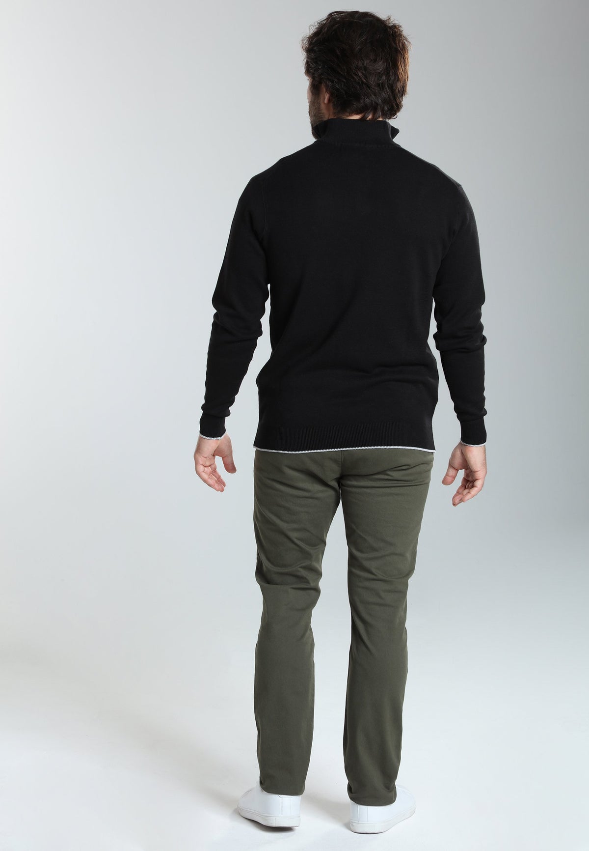 Pull col camionneur zippé Maxime en coton Milano noir – Gentleman Farmer, vue 3