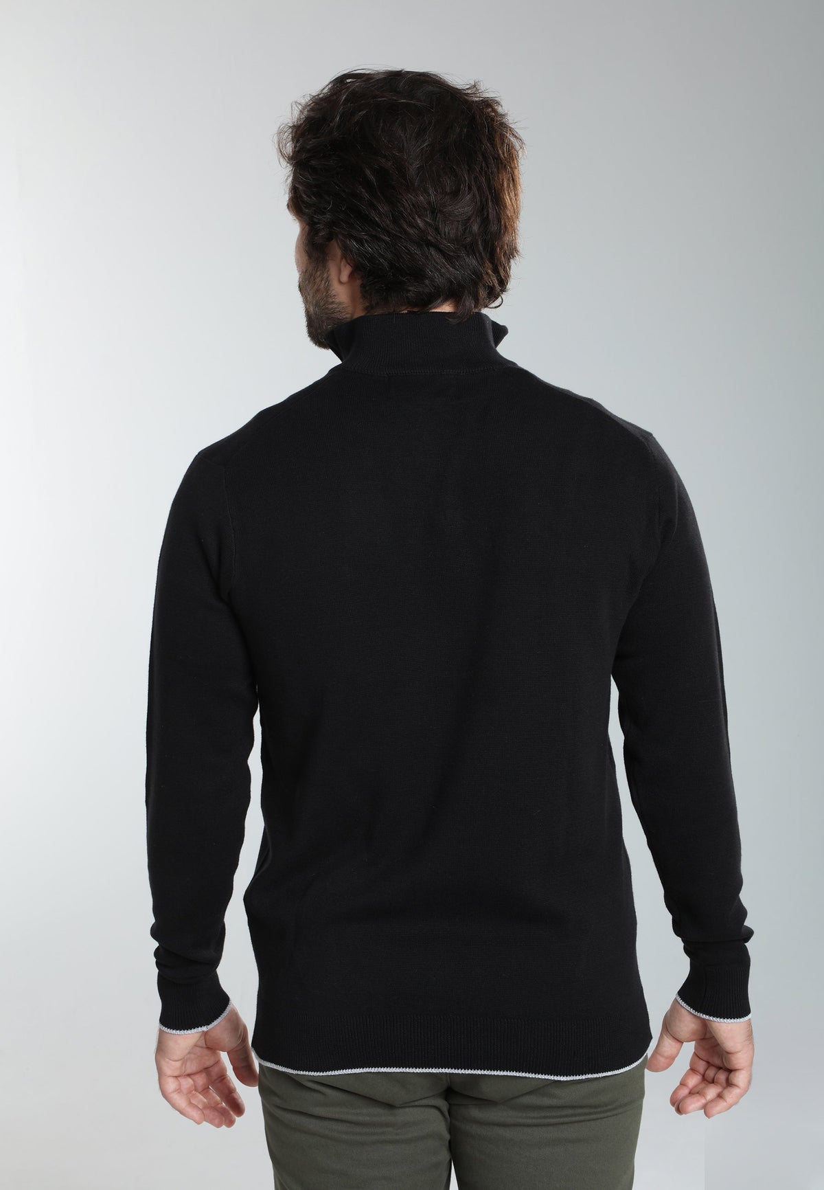 Pull col camionneur zippé Maxime en coton Milano noir – Gentleman Farmer, vue 4