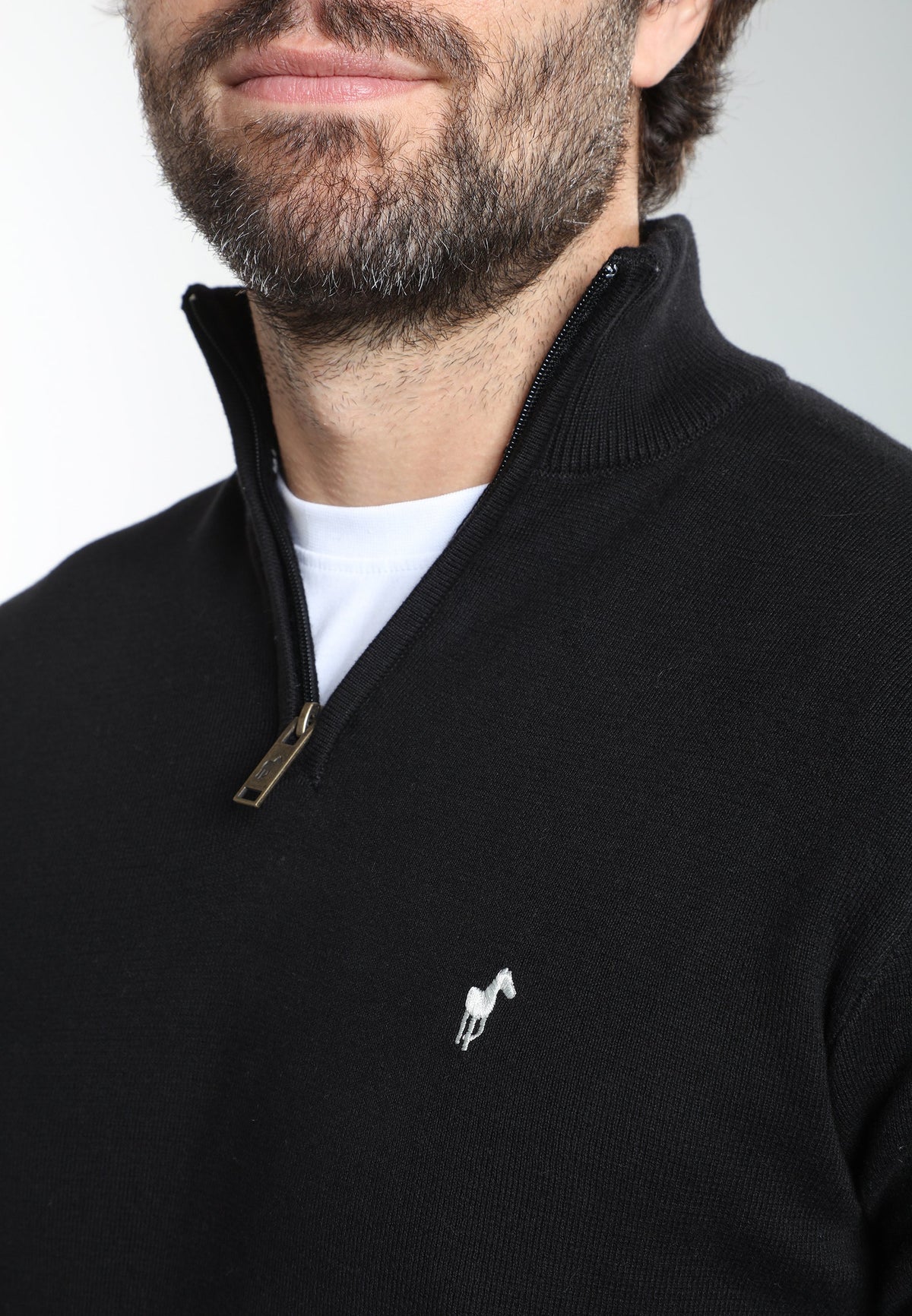 Pull col camionneur zippé Maxime en coton Milano noir – Gentleman Farmer, vue 7