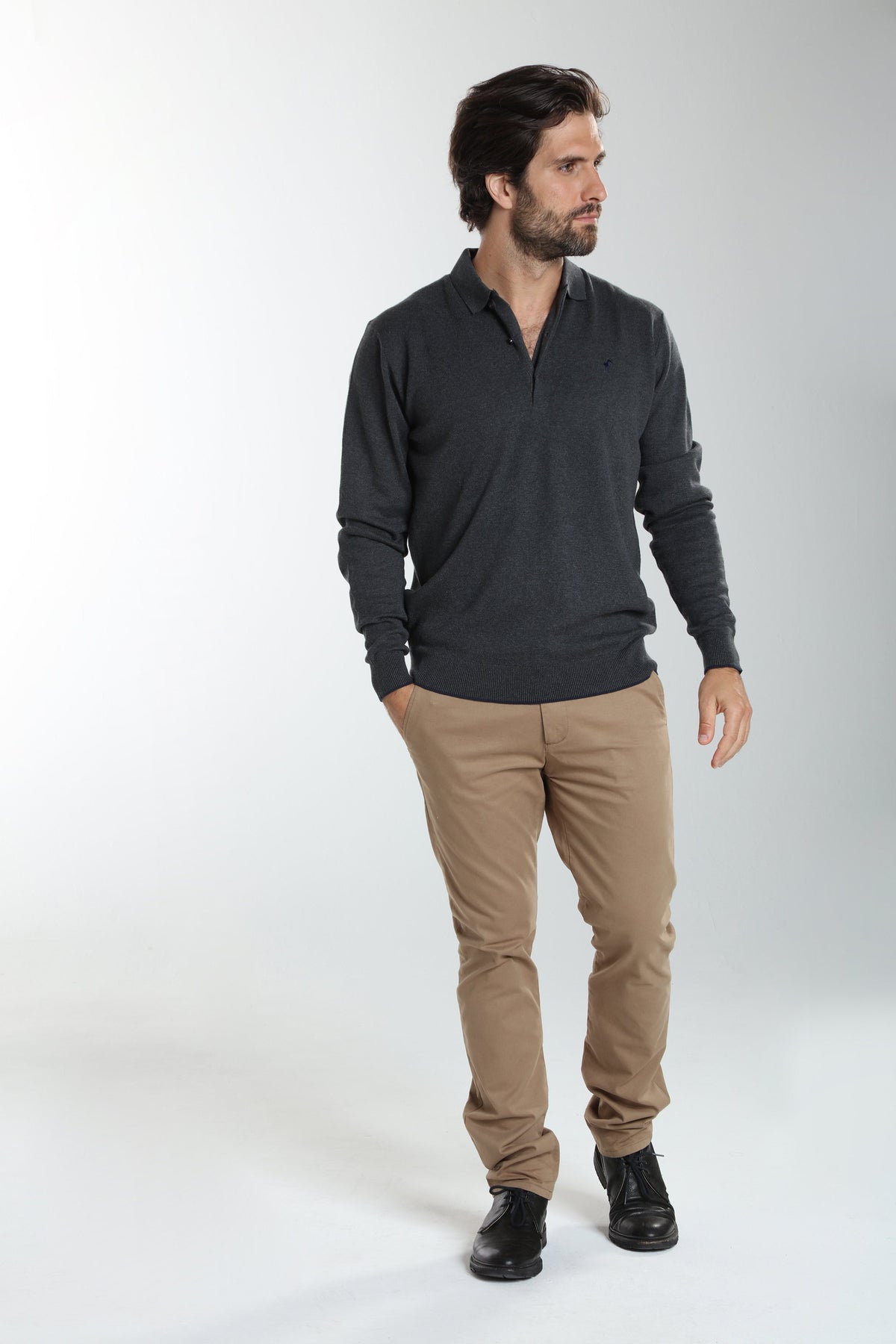 Pull col polo Marvin en coton Milano anthracite – Gentleman Farmer, vue 1