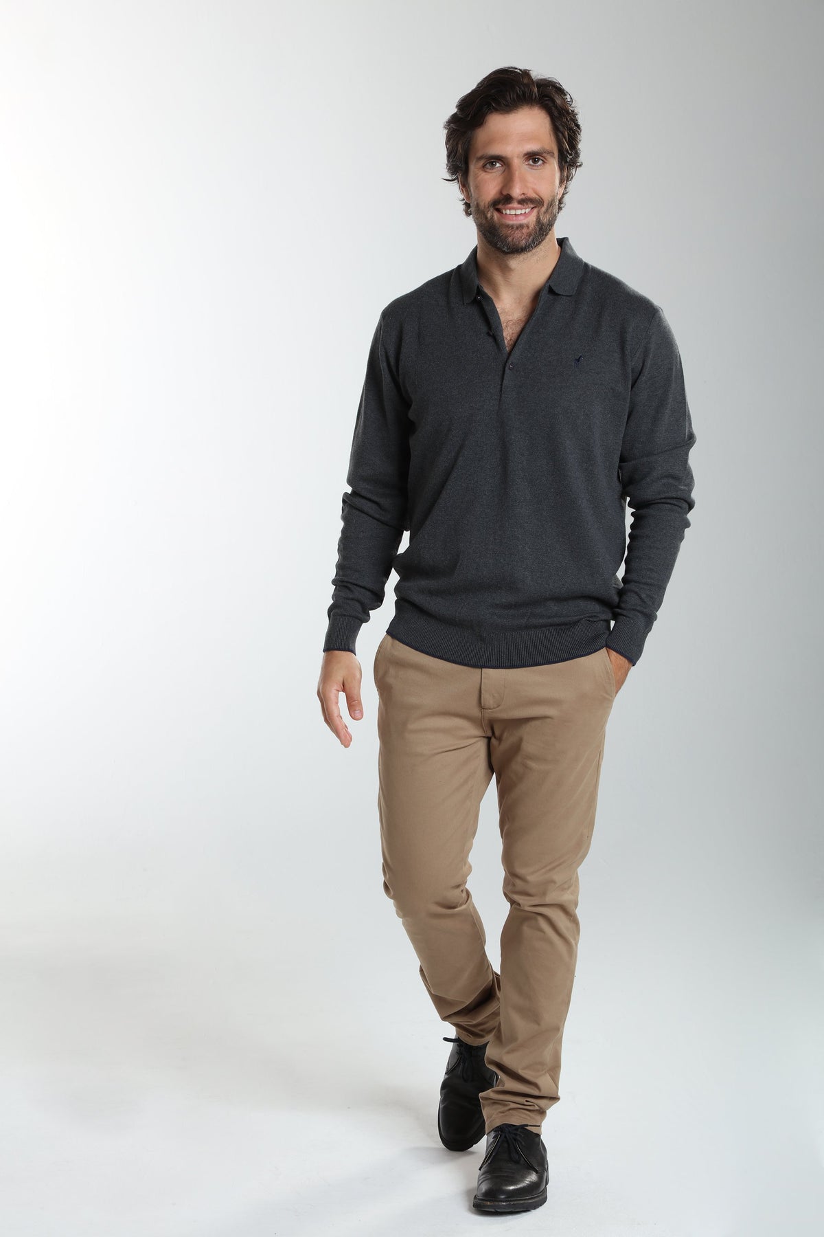 Pull col polo Marvin en coton Milano anthracite – Gentleman Farmer, vue 2