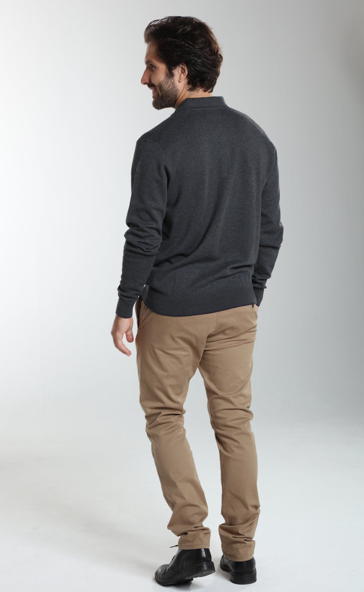 Pull col polo Marvin en coton Milano anthracite – Gentleman Farmer, vue 3