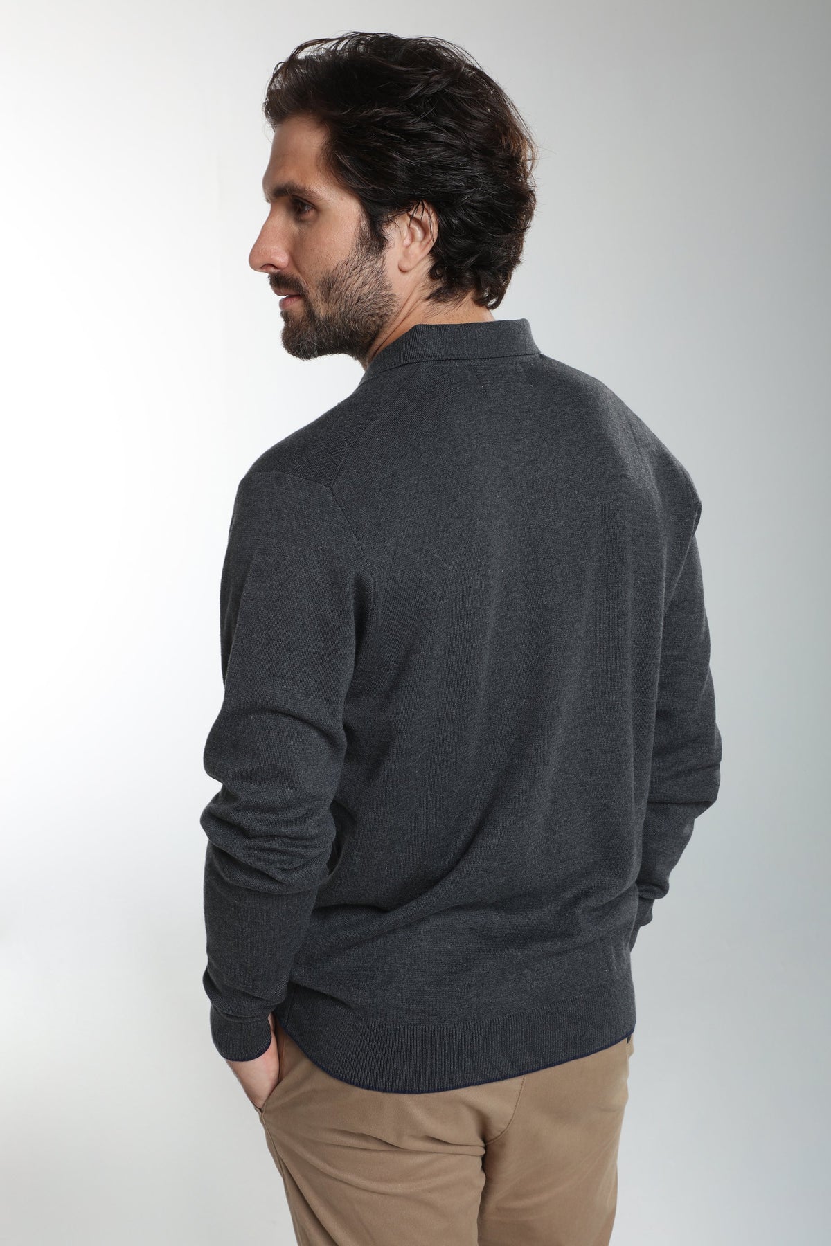 Pull col polo Marvin en coton Milano anthracite – Gentleman Farmer, vue 4