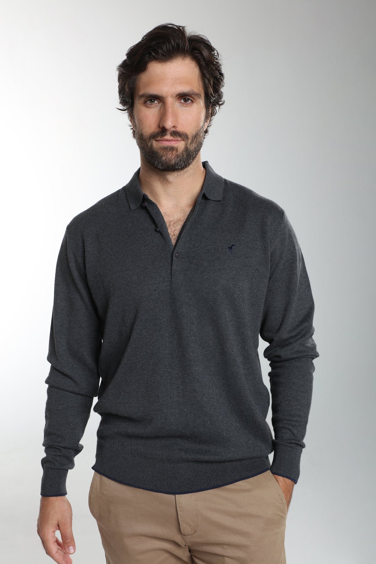 Pull col polo Marvin en coton Milano anthracite – Gentleman Farmer, vue 5