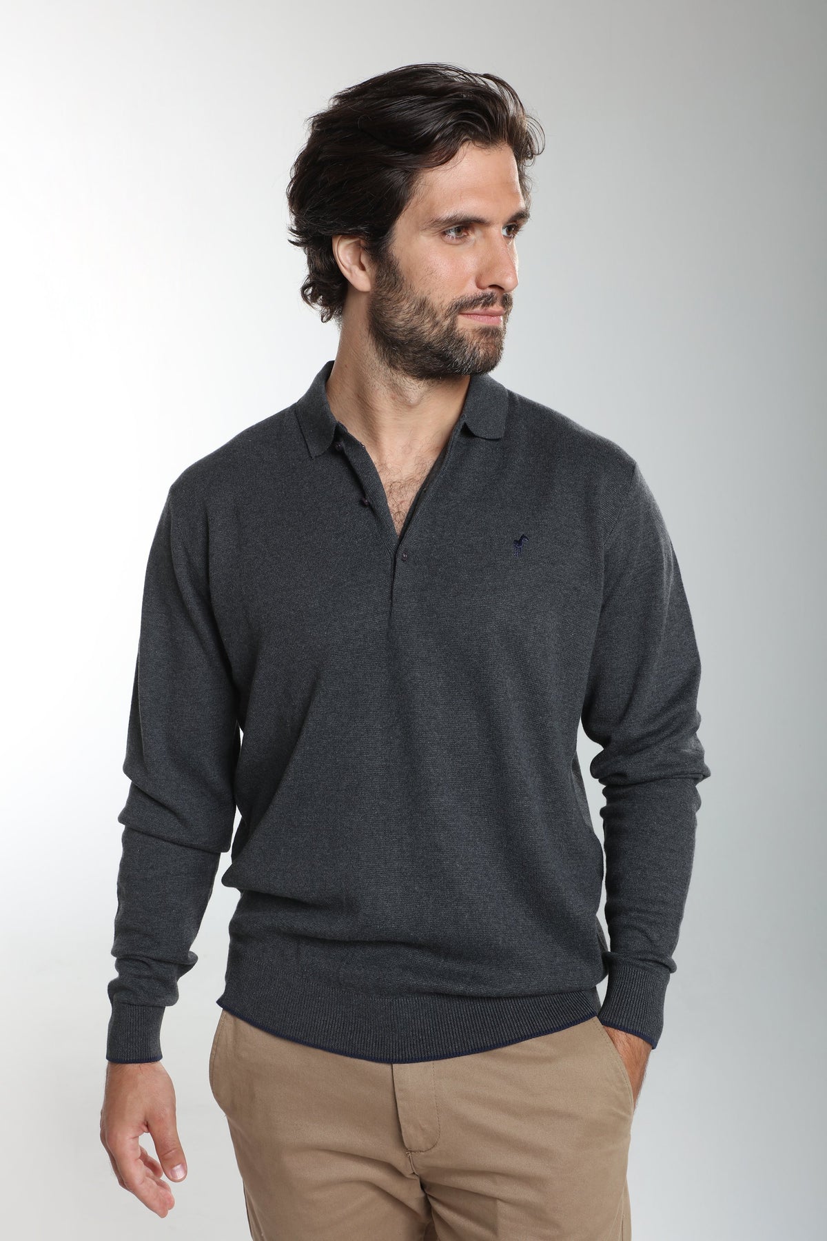 Pull col polo Marvin en coton Milano anthracite – Gentleman Farmer, vue 6