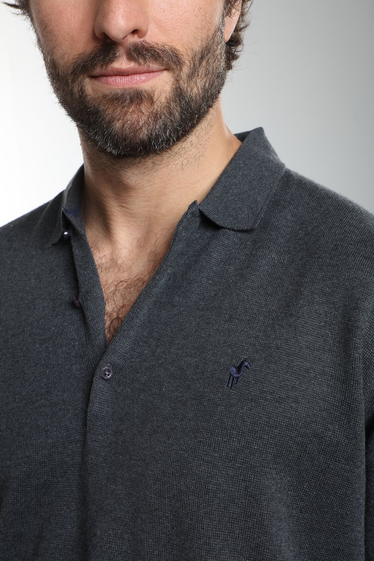Pull col polo Marvin en coton Milano anthracite – Gentleman Farmer, vue 7