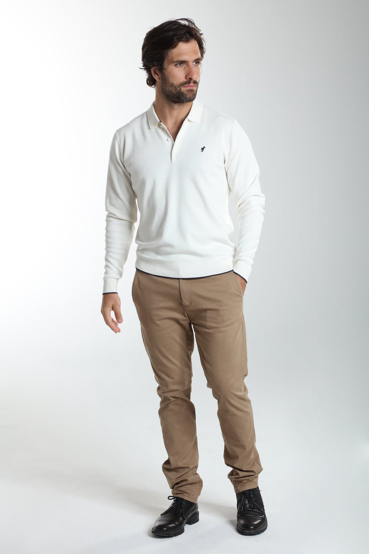 Pull col polo Marvin en coton Milano blanc – Gentleman Farmer, vue 1
