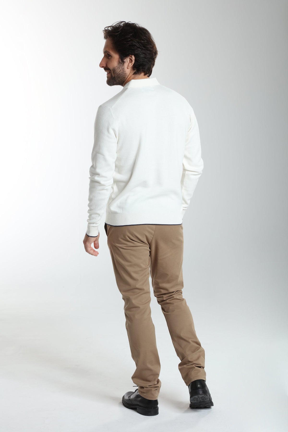 Pull col polo Marvin en coton Milano blanc – Gentleman Farmer, vue 2