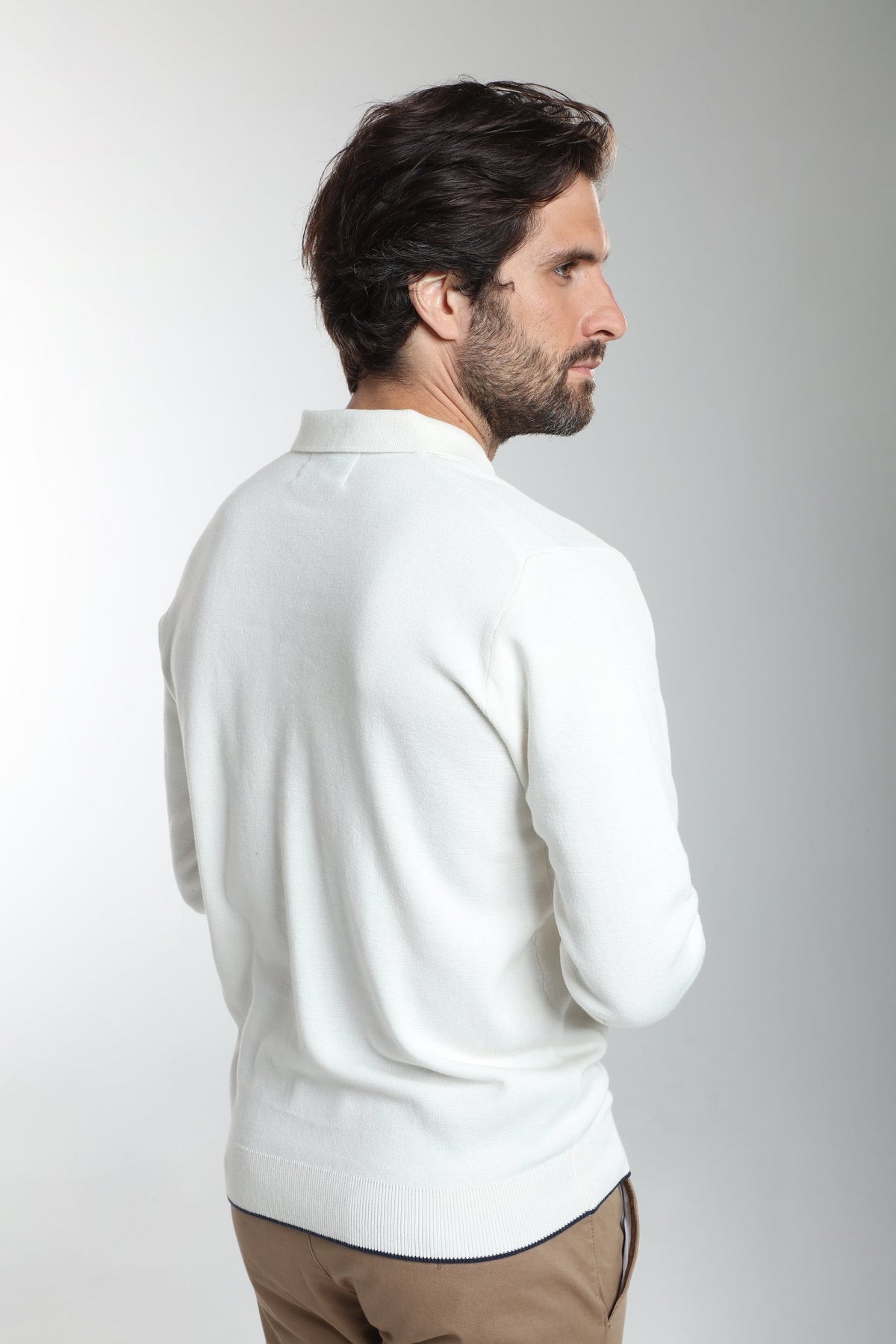Pull col polo Marvin en coton Milano blanc – Gentleman Farmer, vue 3