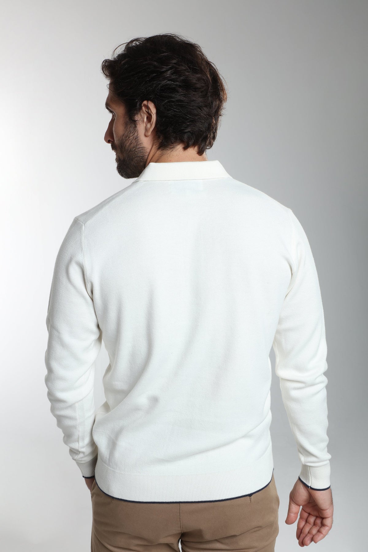 Pull col polo Marvin en coton Milano blanc – Gentleman Farmer, vue 4