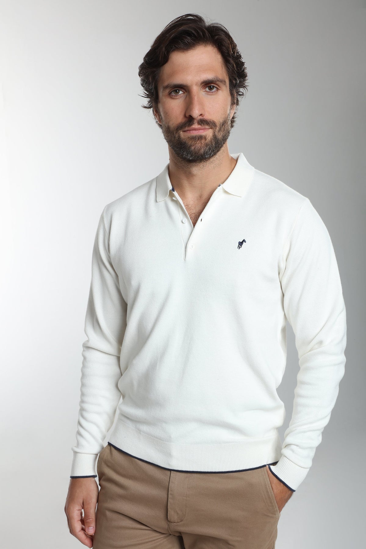 Pull col polo Marvin en coton Milano blanc – Gentleman Farmer, vue 5