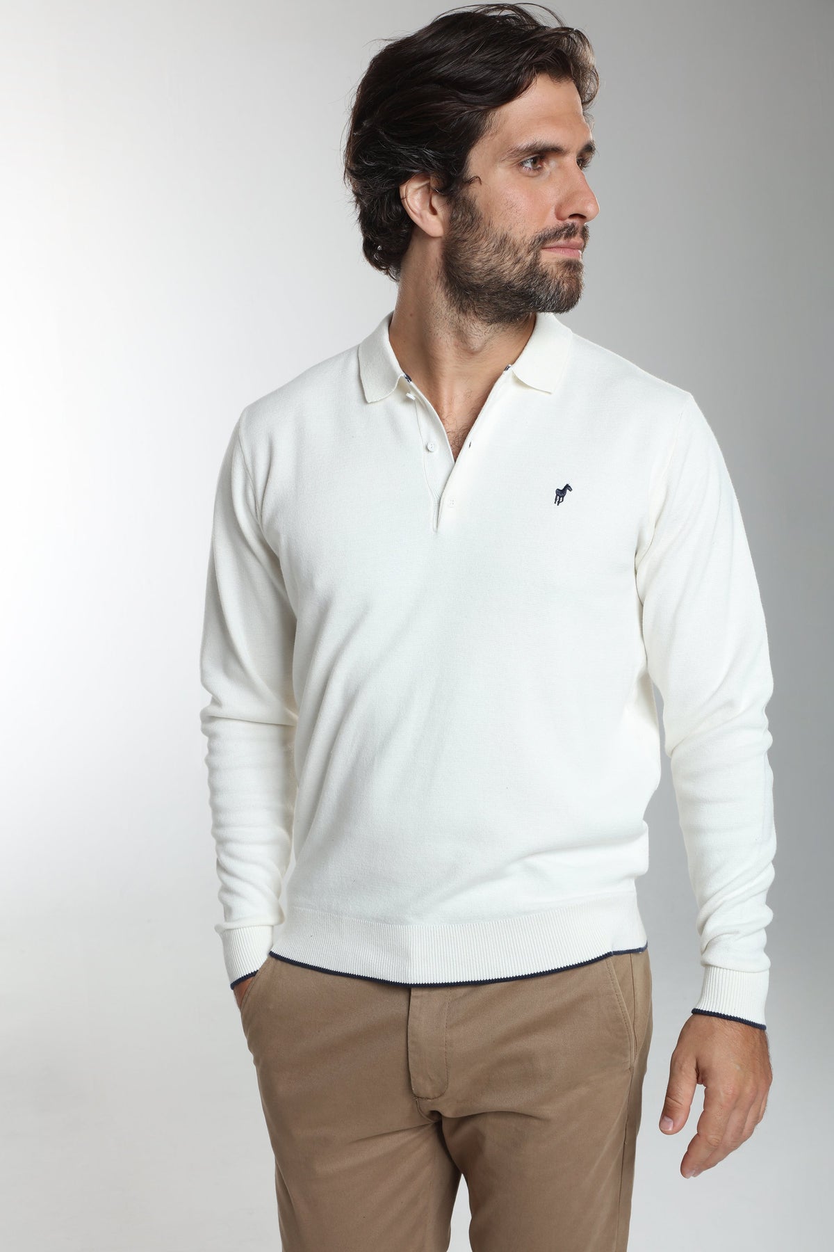 Pull col polo Marvin en coton Milano blanc – Gentleman Farmer, vue 6