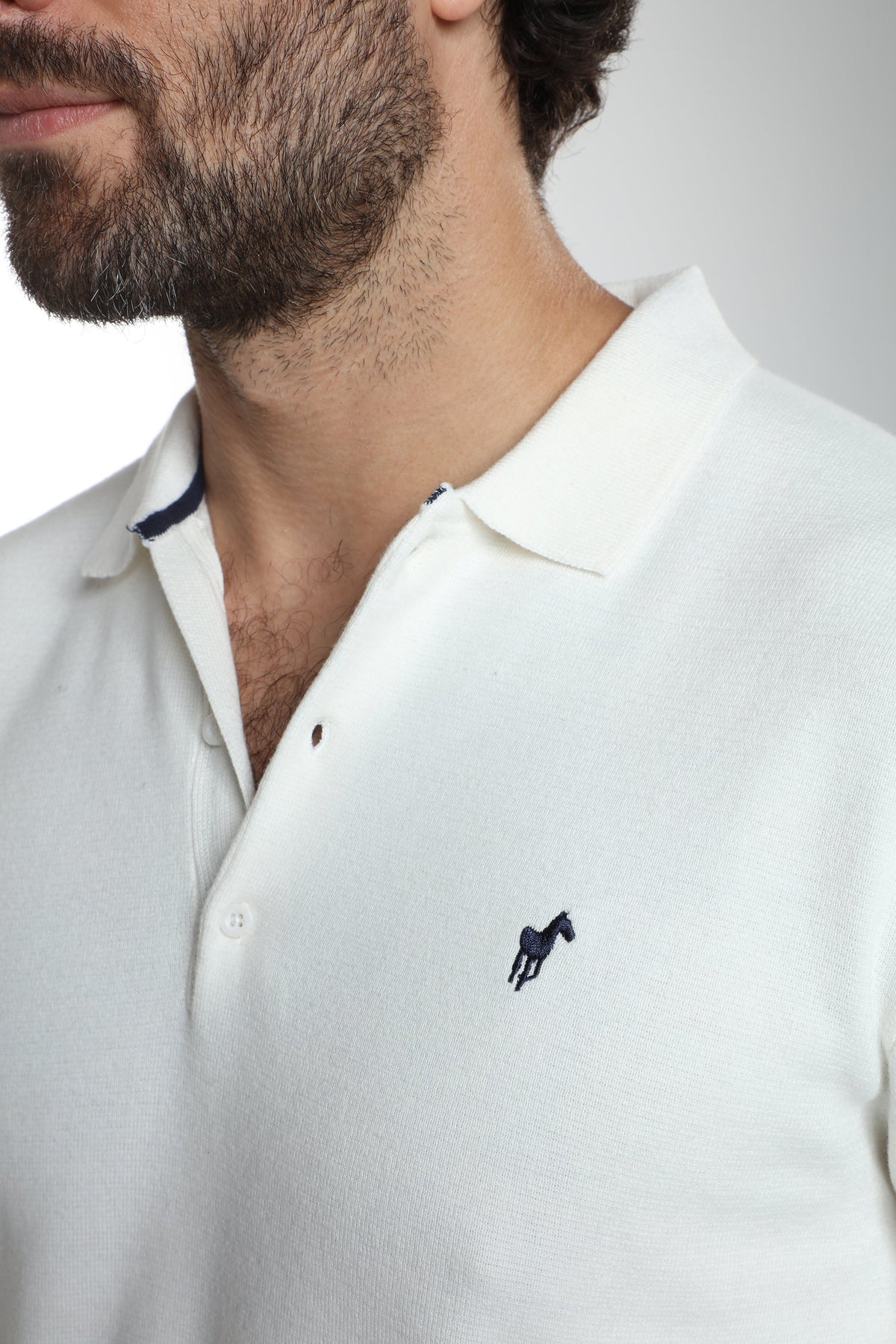 Pull col polo Marvin en coton Milano blanc – Gentleman Farmer, vue 7
