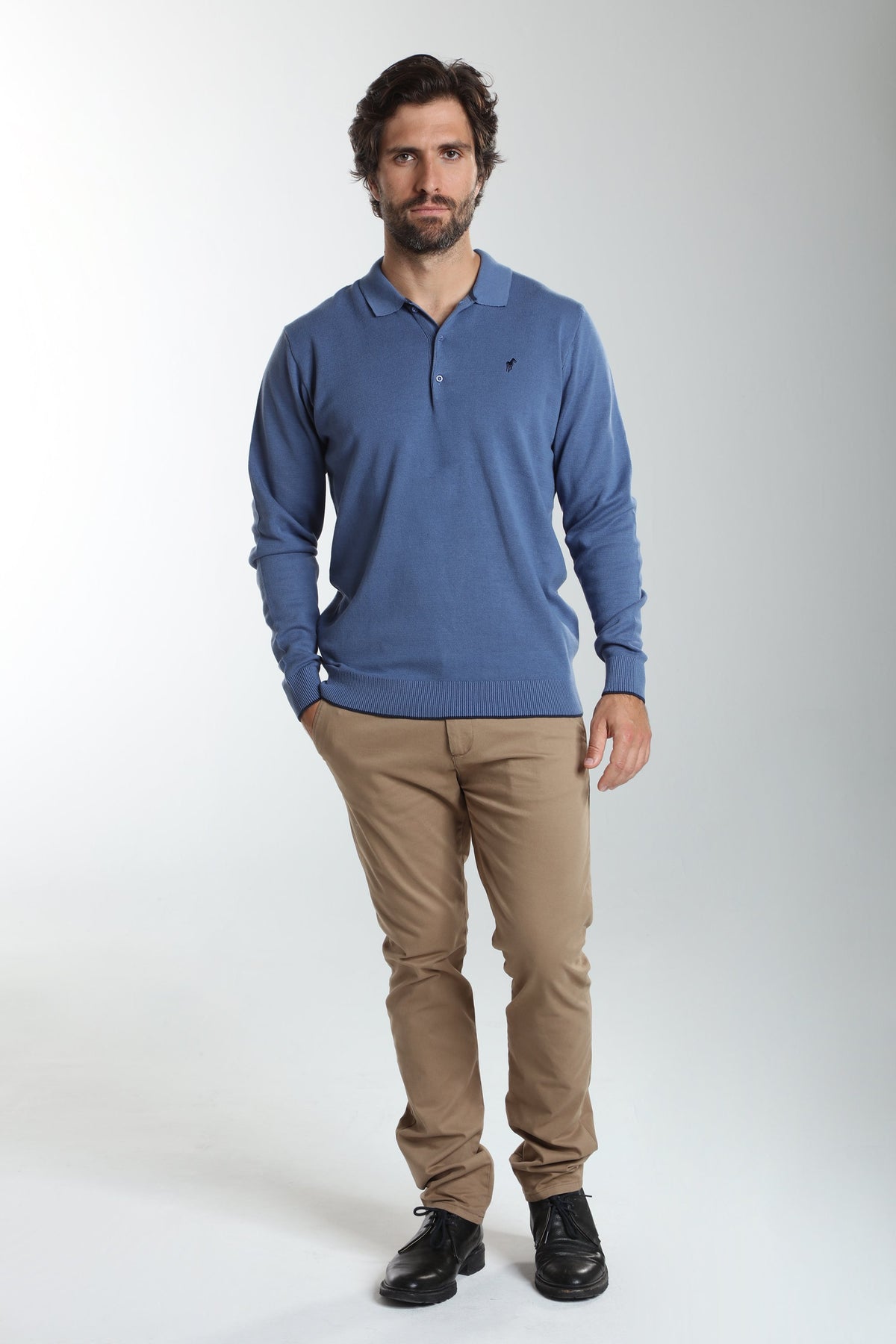 Pull col polo Marvin en coton Milano bleu – Gentleman Farmer, vue 1