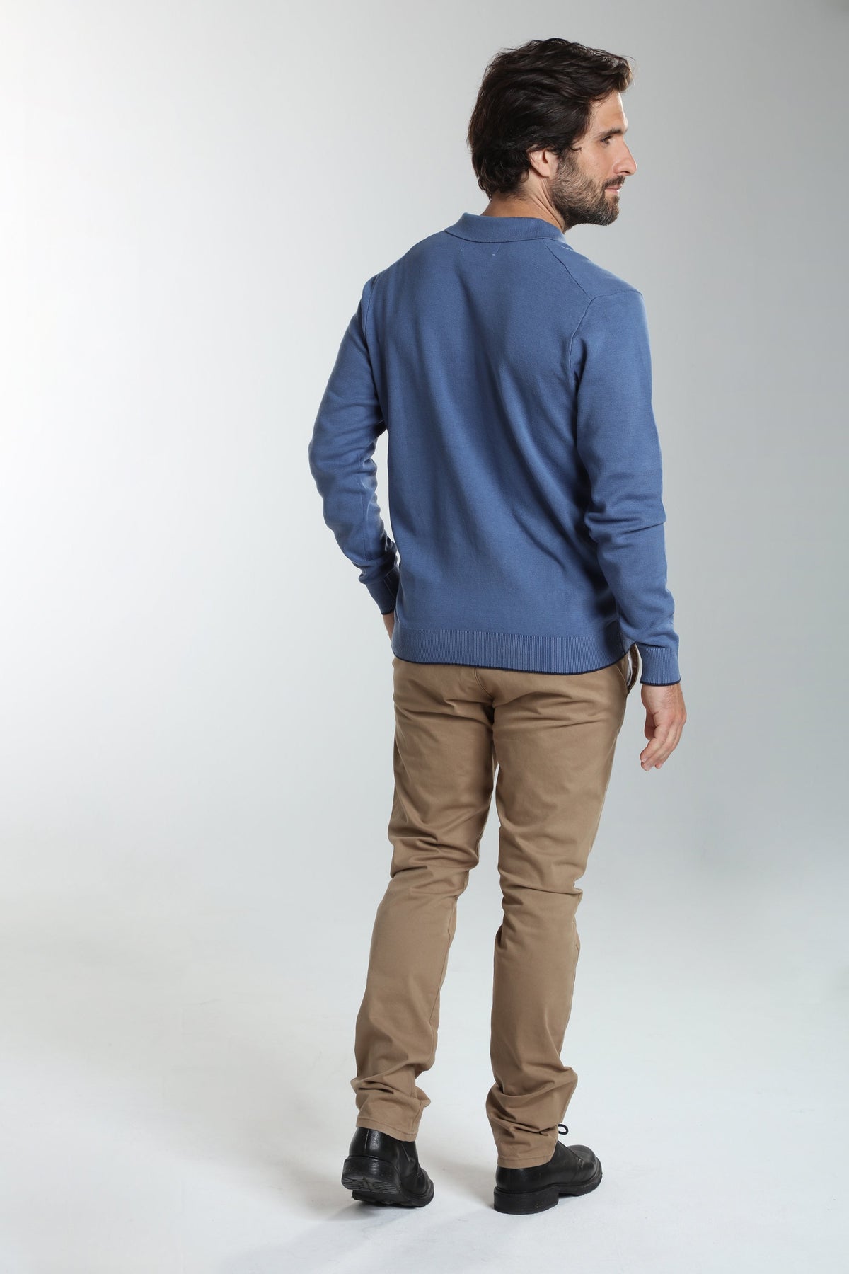 Pull col polo Marvin en coton Milano bleu – Gentleman Farmer, vue 2