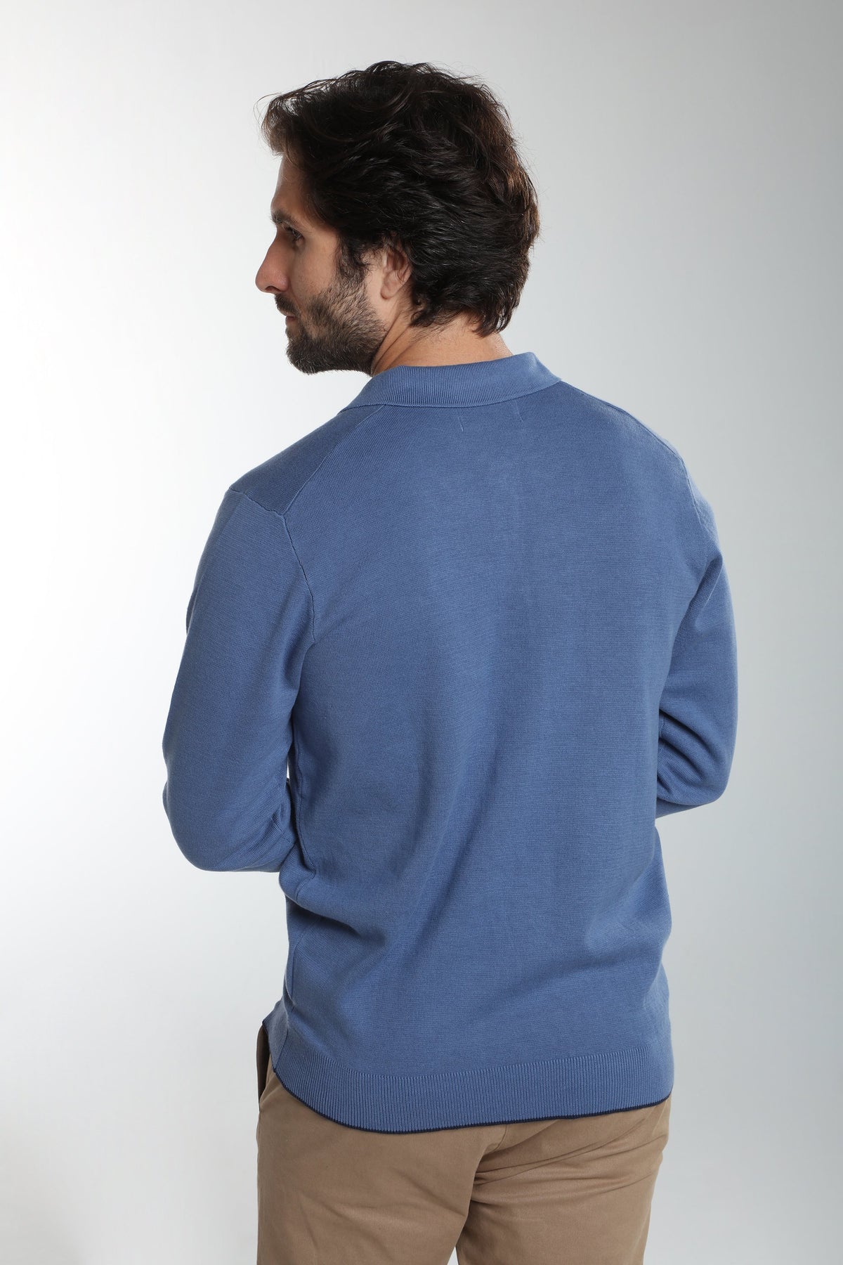 Pull col polo Marvin en coton Milano bleu – Gentleman Farmer, vue 3