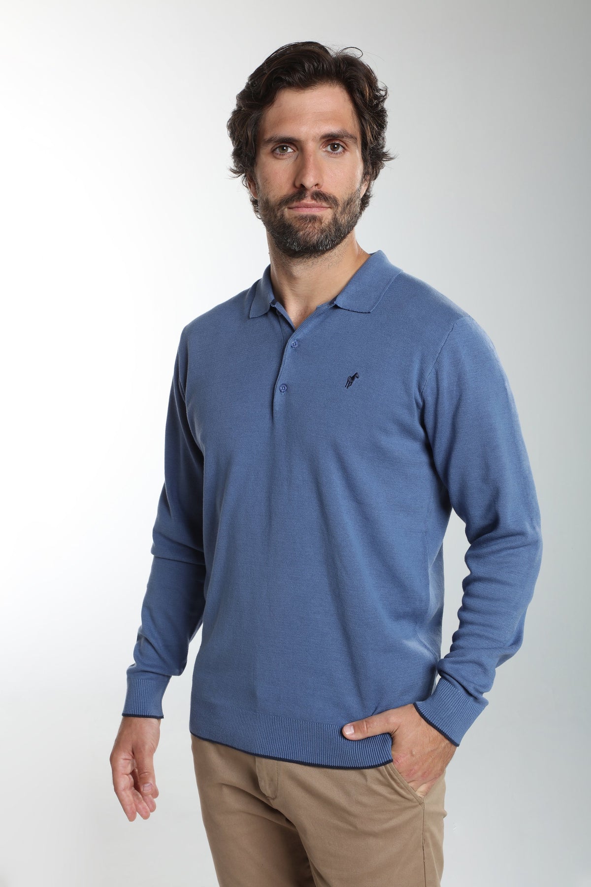 Pull col polo Marvin en coton Milano bleu – Gentleman Farmer, vue 5