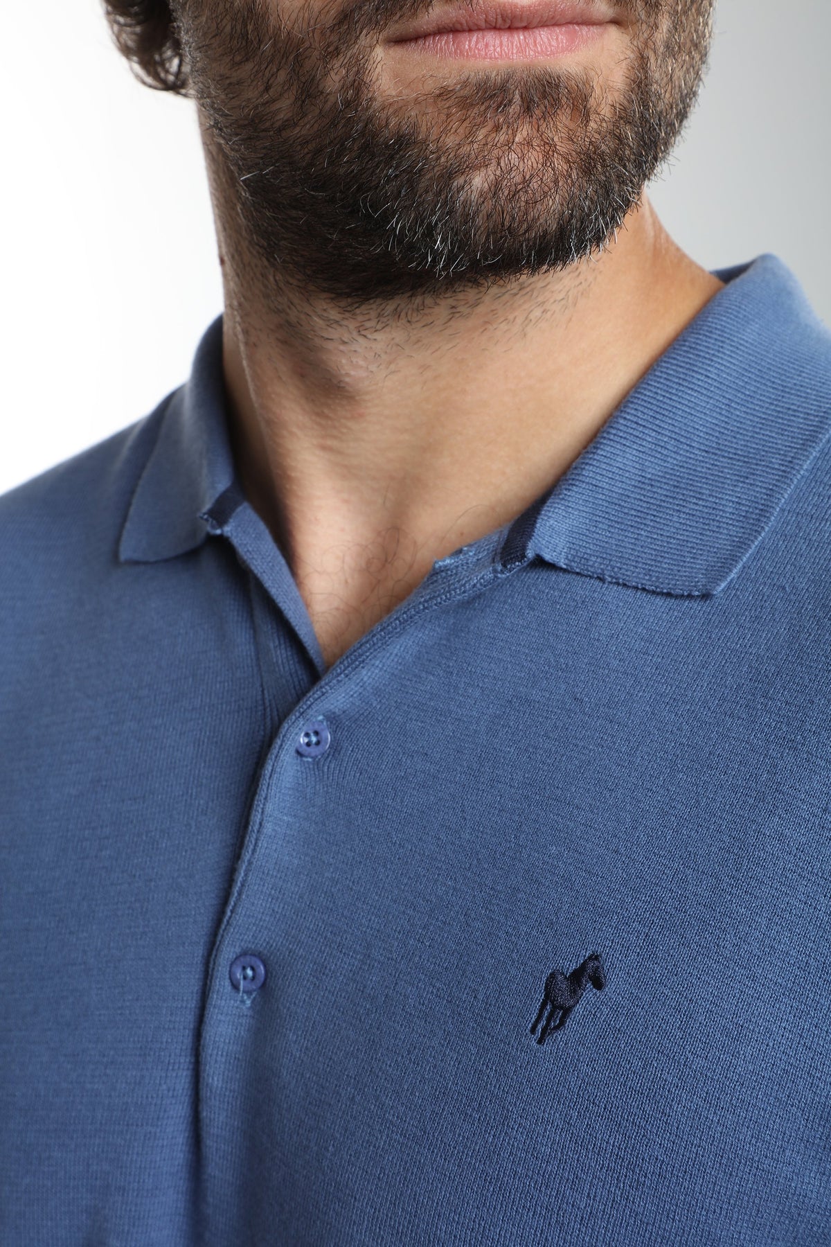 Pull col polo Marvin en coton Milano bleu – Gentleman Farmer, vue 7
