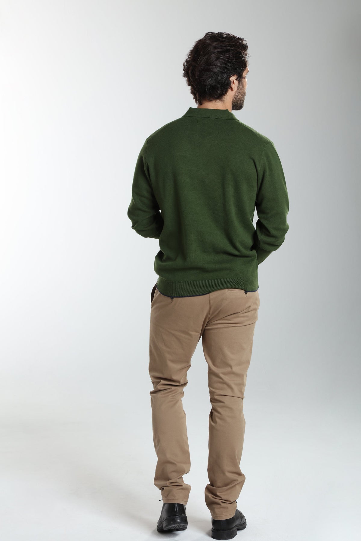 Pull col polo Marvin en coton Milano kaki – Gentleman Farmer, vue 3