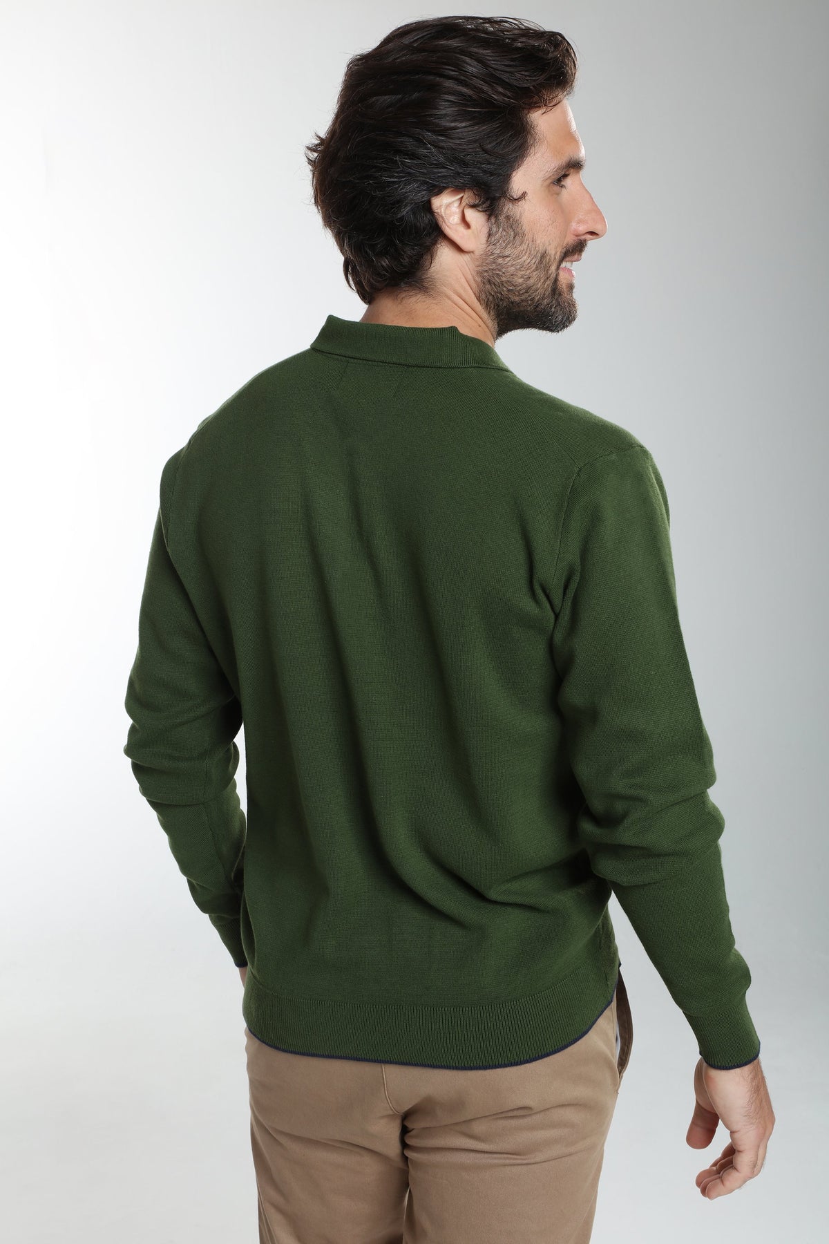 Pull col polo Marvin en coton Milano kaki – Gentleman Farmer, vue 4