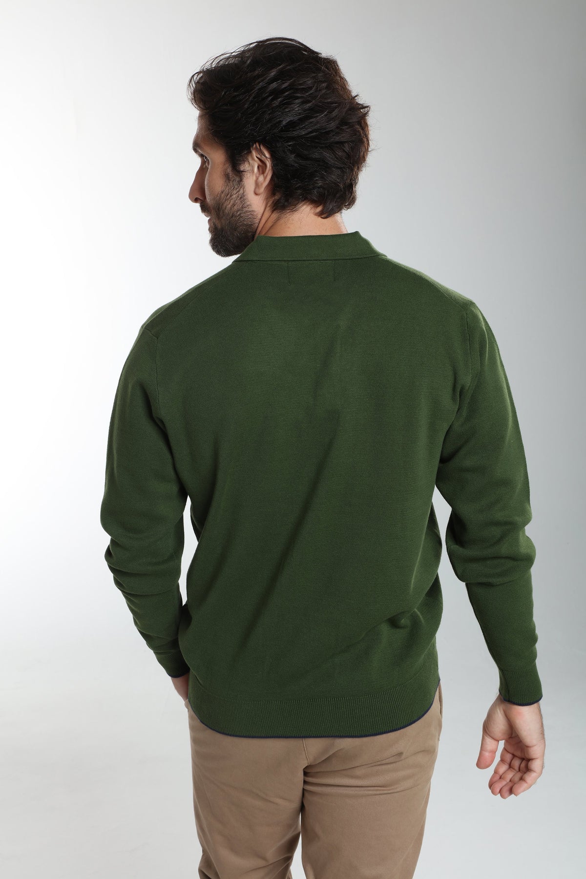 Pull col polo Marvin en coton Milano kaki – Gentleman Farmer, vue 5