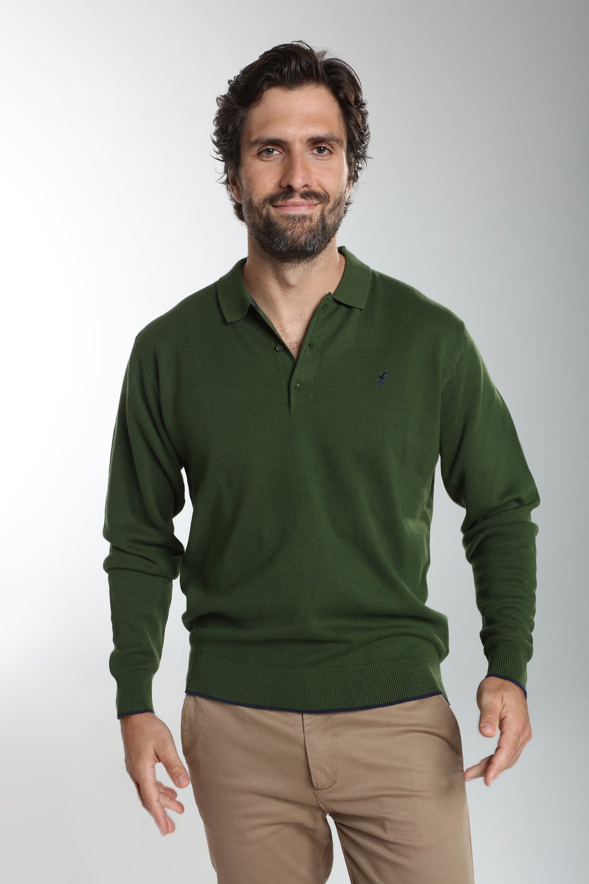 Pull col polo Marvin en coton Milano kaki – Gentleman Farmer, vue 6