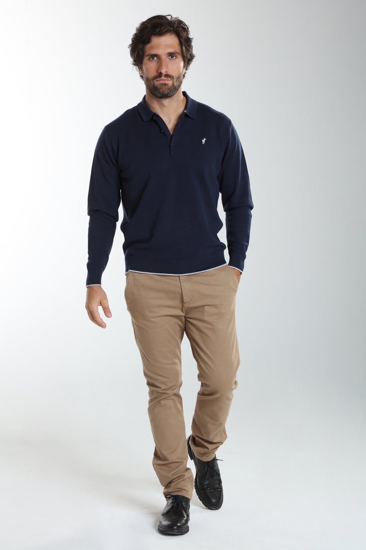 Pull col polo Marvin en coton Milano marine – Gentleman Farmer, vue 1