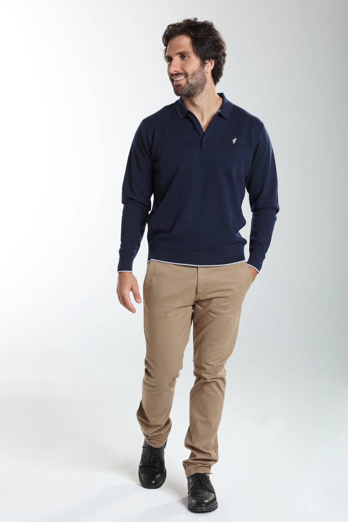 Pull col polo Marvin en coton Milano marine – Gentleman Farmer, vue 2