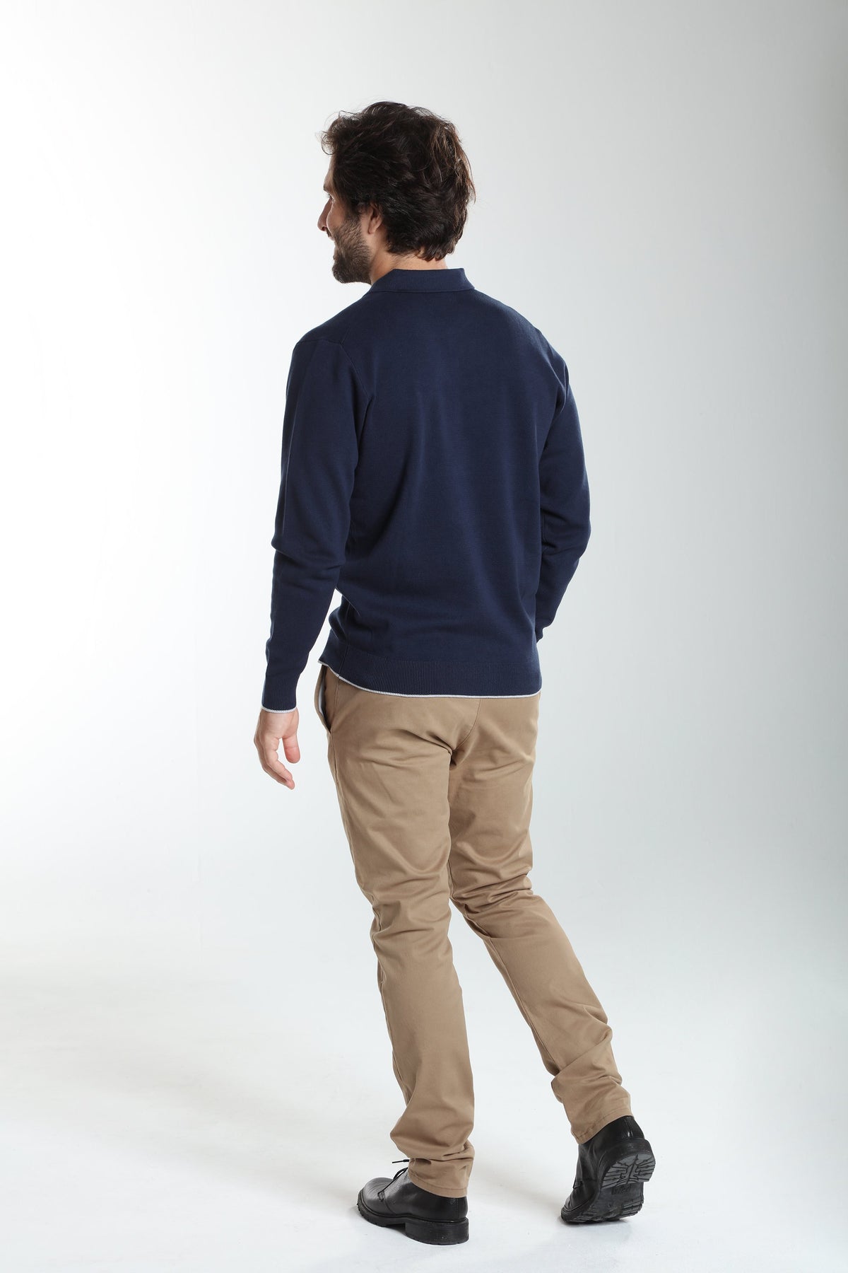 Pull col polo Marvin en coton Milano marine – Gentleman Farmer, vue 3