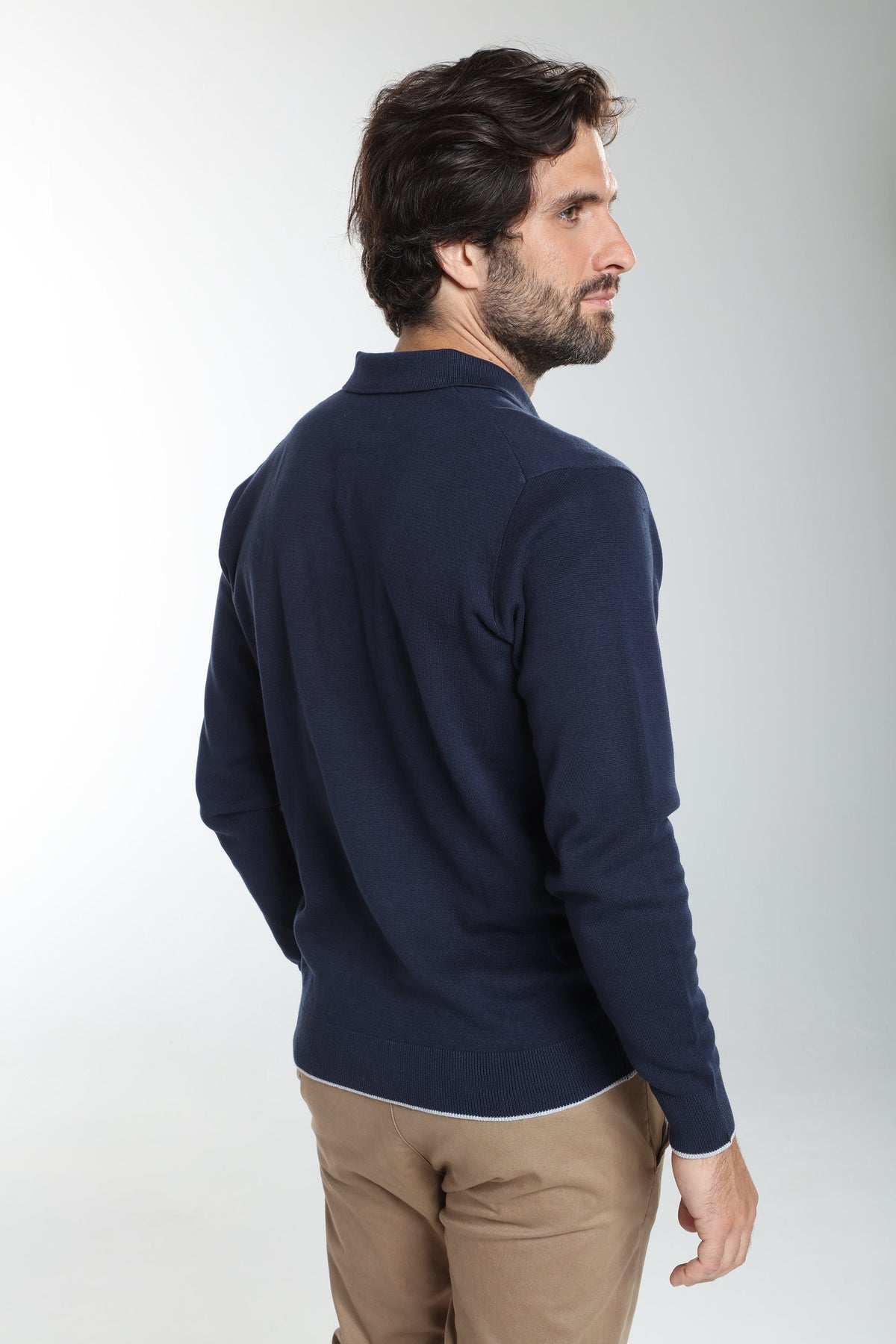 Pull col polo Marvin en coton Milano marine – Gentleman Farmer, vue 4